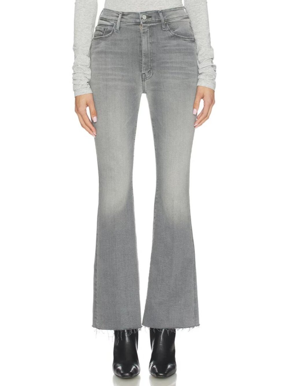 Mother High Waisted Weekender Fray in Catch Me Outside Stretch Flare Jeans 27